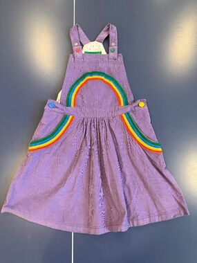 Size 7-8 Mini Boden Rainbow Overall Cord Dress NWT